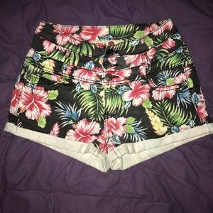 High wasted floral jean shorts